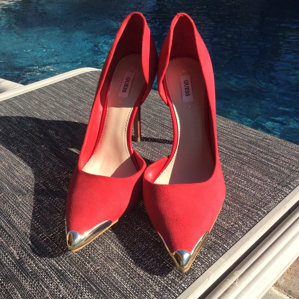 Red Guess suede heels